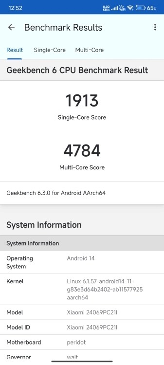 Điểm Geekbench của POCO F6