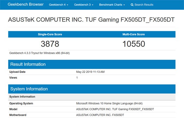 Điểm Geekbench trên Asus TUF Gaming FX505DT