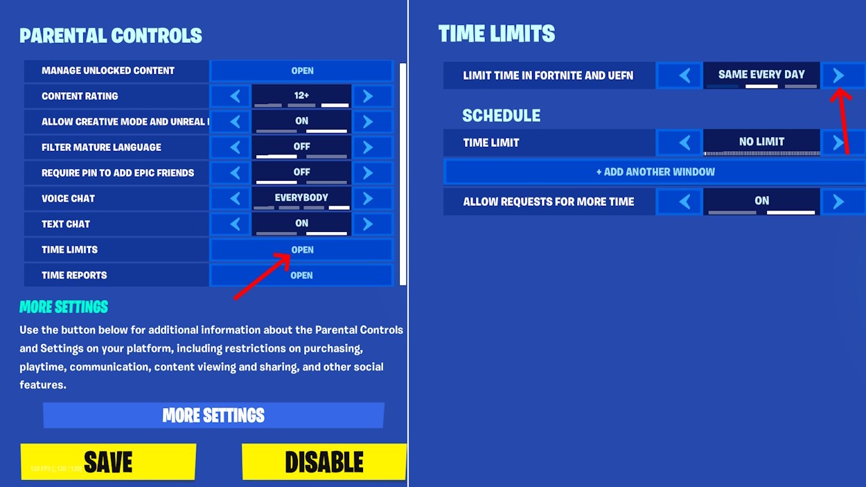 Điều chỉnh giới hạn thời gian trong menu Fortnite