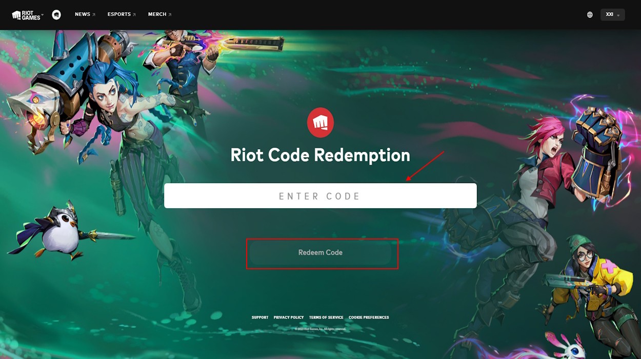 Đổi mã quà tặng Riot trên Website