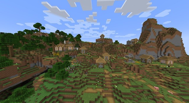Đồng bằng rải rác trong Minecraft 1.18.1, ngôi làng đồng bằng ven biển được chia thành nhiều tầng với các hang động ở giữa