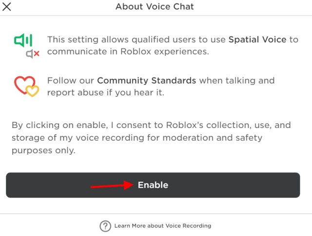 Đồng ý voice chat trên Roblox