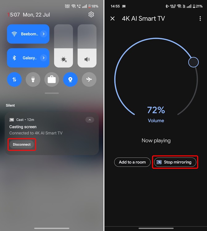 Dừng chiếu màn hình từ điện thoại Android lên TV