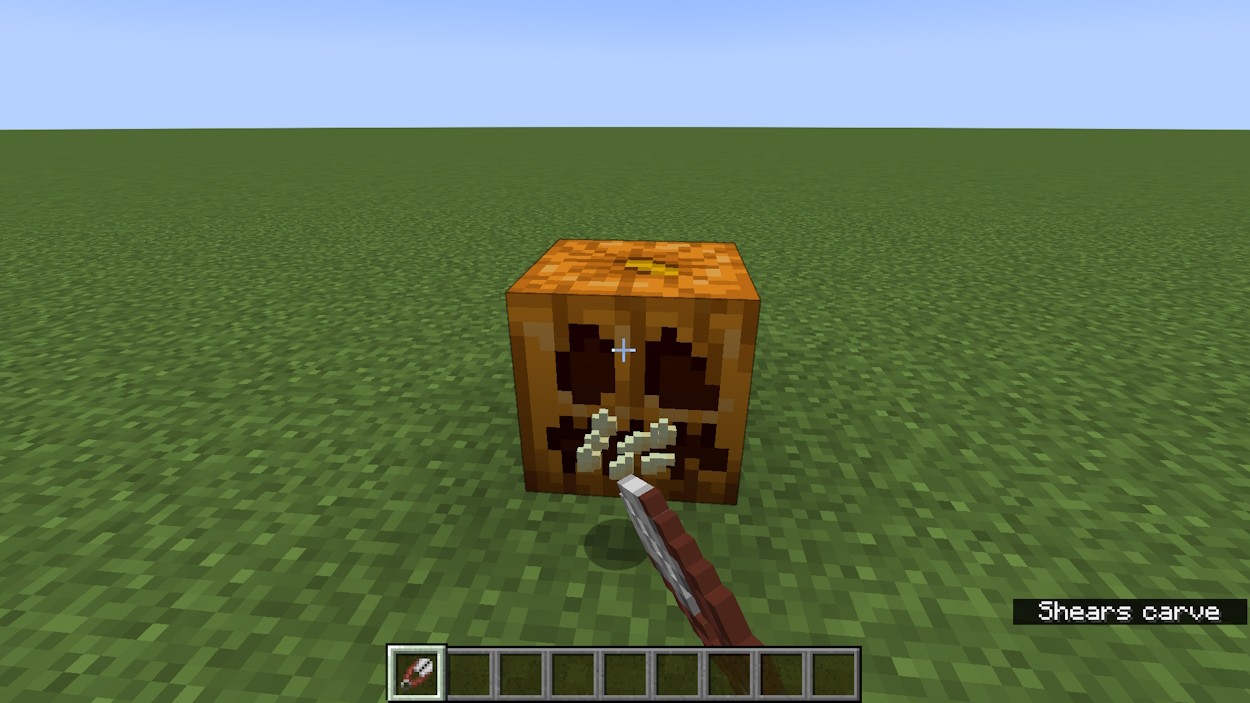 Dùng kéo để khắc bí ngô trong Minecraft