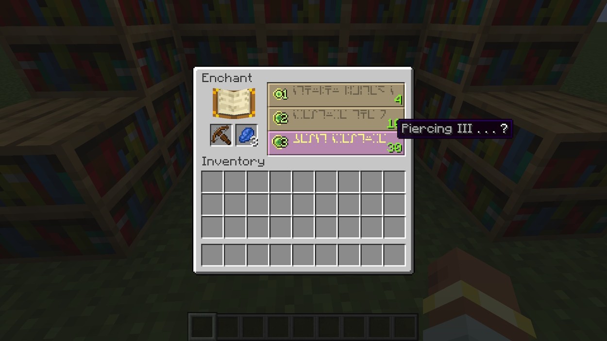 Enchant nỏ với Piercing tại bàn phù phép trong Minecraft