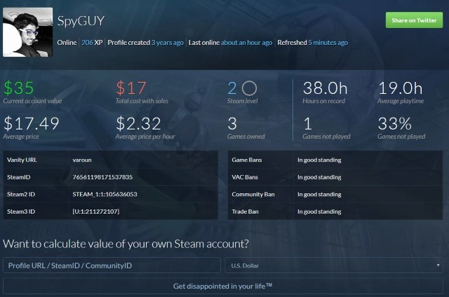 Giá trị tài khoản Steam