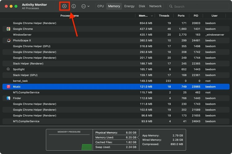 Giao diện Activity Monitor trên Mac