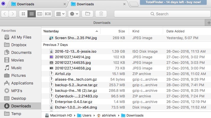 Giao diện hai ngăn của TotalFinder