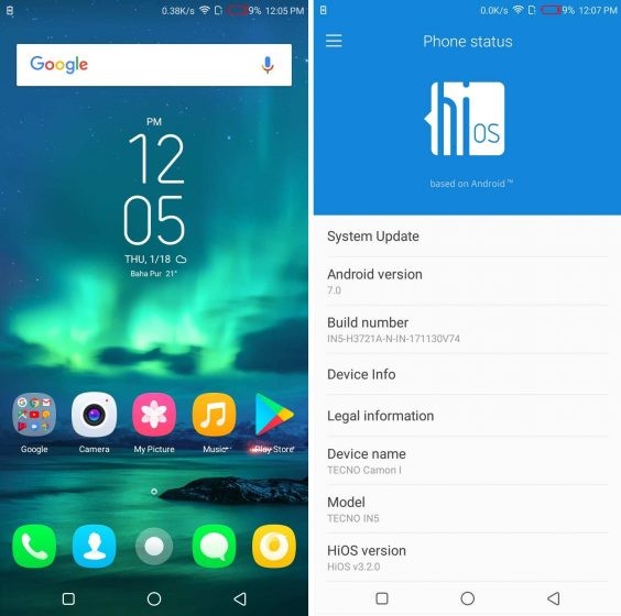 Giao diện HiOS trên Tecno Camon i