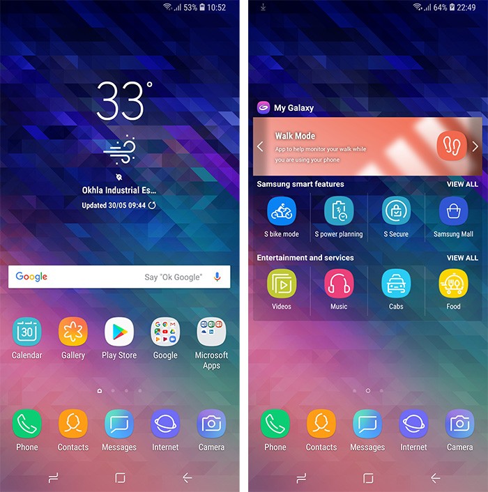 Giao diện người dùng Samsung Experience UI trên Galaxy A6 Plus