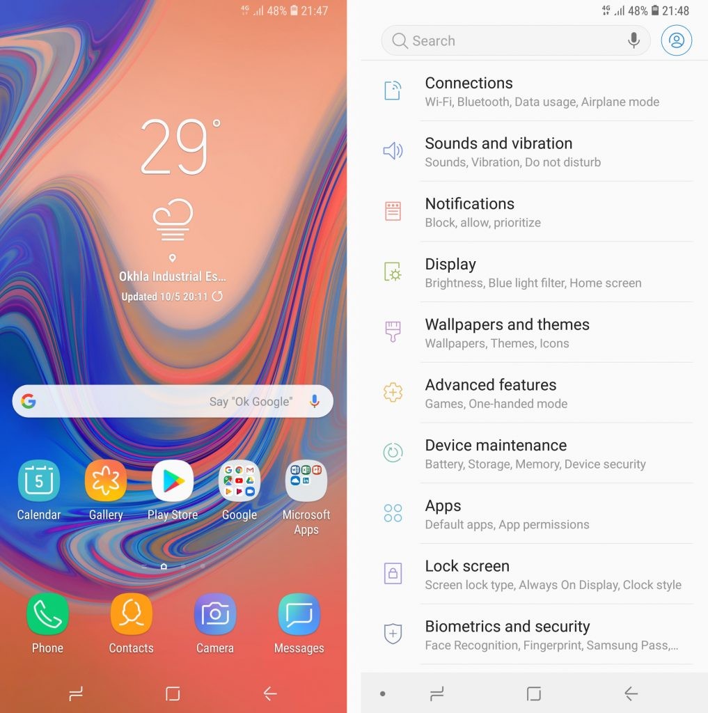 Giao diện người dùng Samsung Experience UI trên Galaxy A7 (2018)