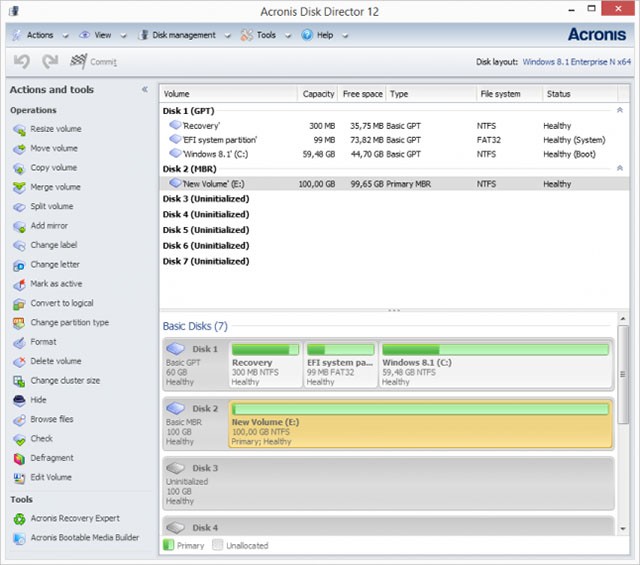 Giao diện phần mềm Acronis Disk Director