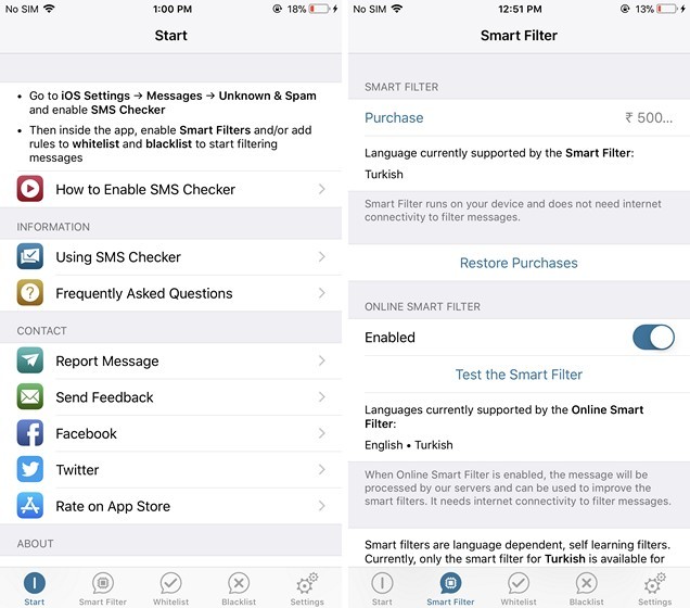 Giao diện SMS Checker