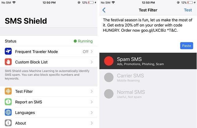 Giao diện SMS Shield