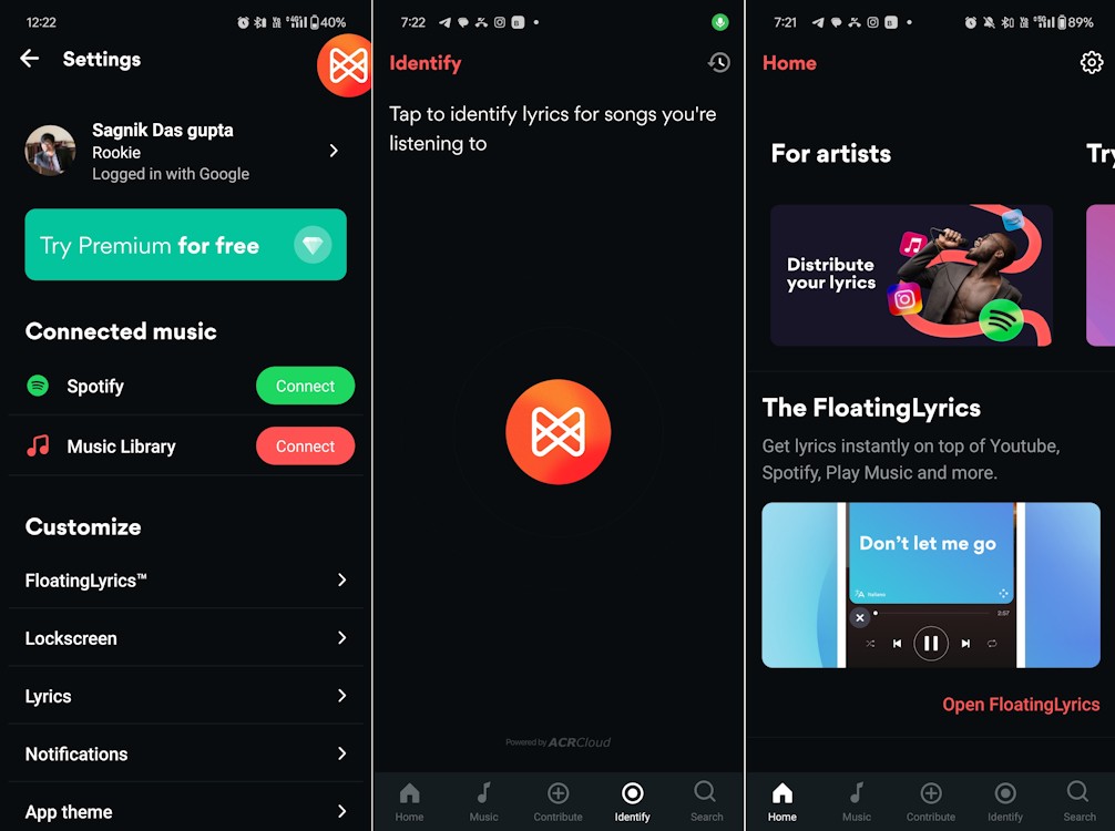 Giao diện ứng dụng Musixmatch