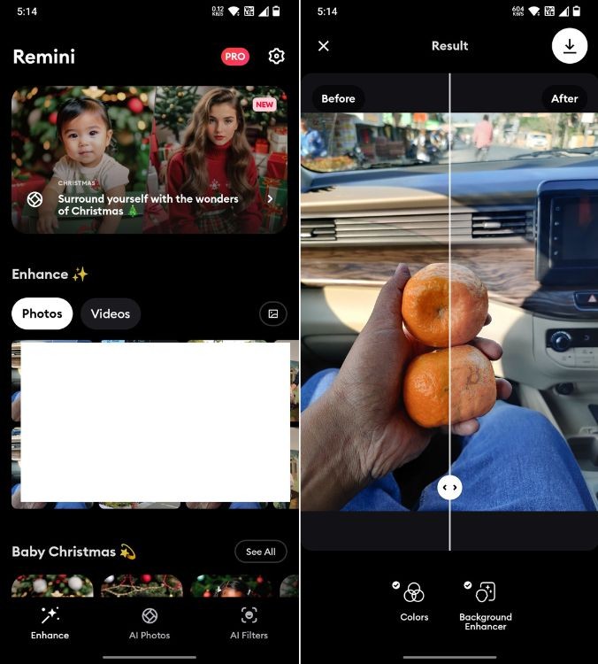 Giao diện ứng dụng Remini trên Android