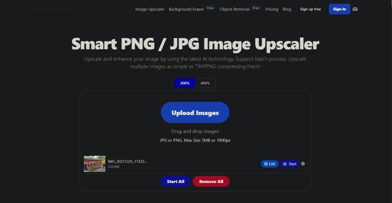 Giao diện web Img Upscaler