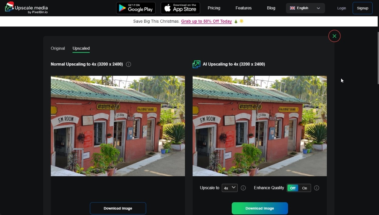 Giao diện web Upscale.media