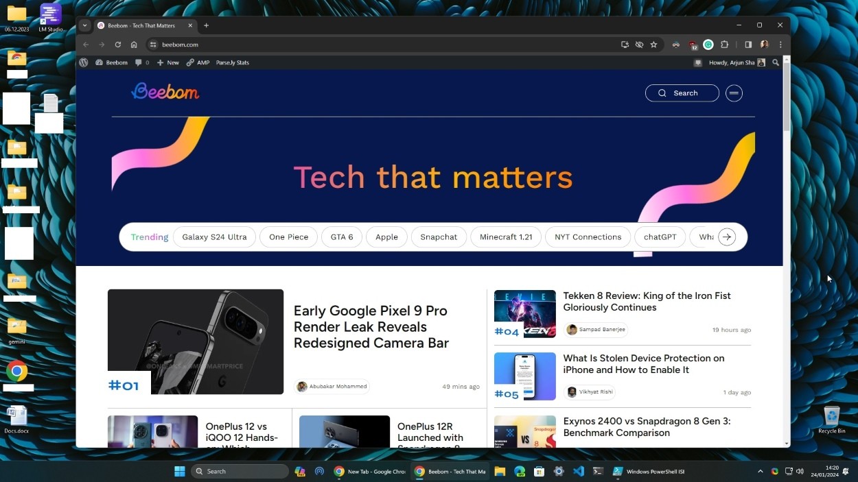 Giao diện Windows 11 với trang web được mở trong Chrome