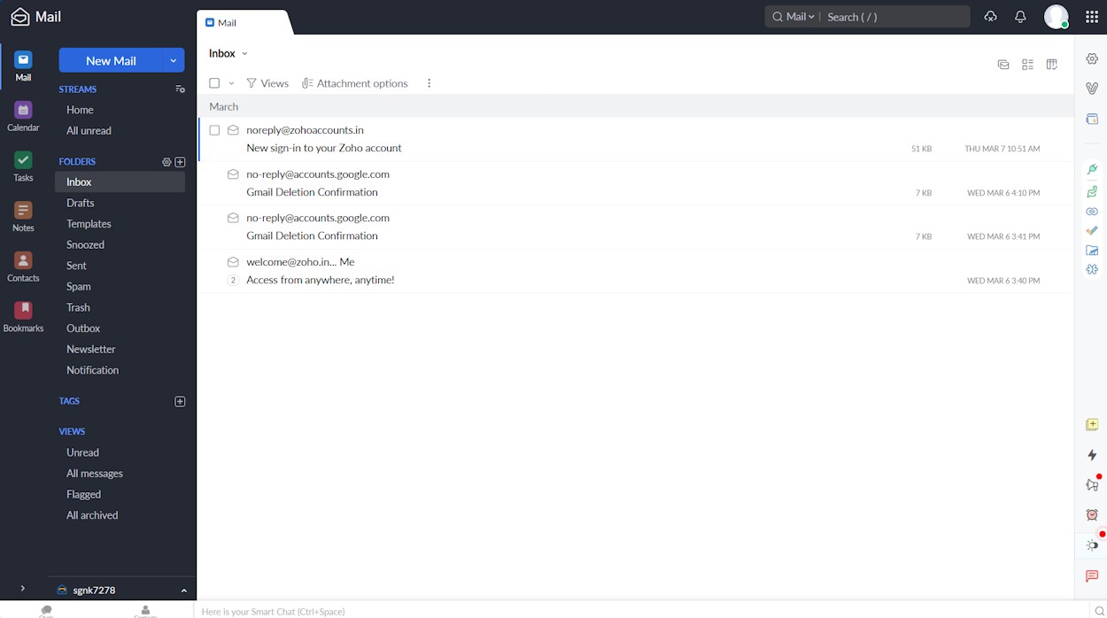 Giao diện Zoho Mail