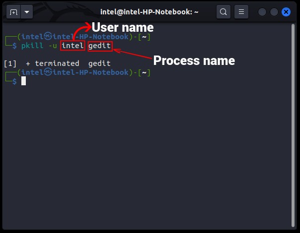 Giết tiến trình gedit bằng lệnh pkill trong Linux