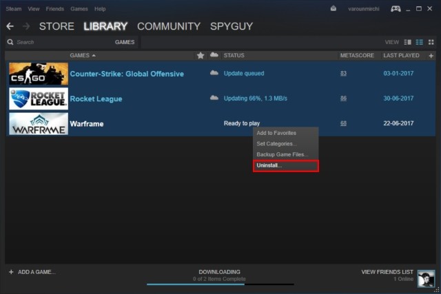 Gỡ cài đặt nhiều game cùng lúc trên Steam