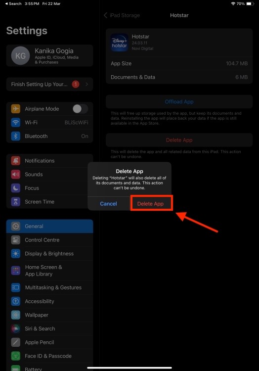 Gỡ cài đặt ứng dụng iPad từ Cài đặt