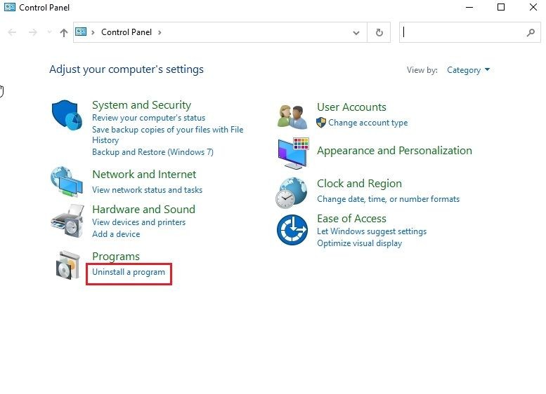 Gỡ ứng dụng từ Control Panel Windows 10