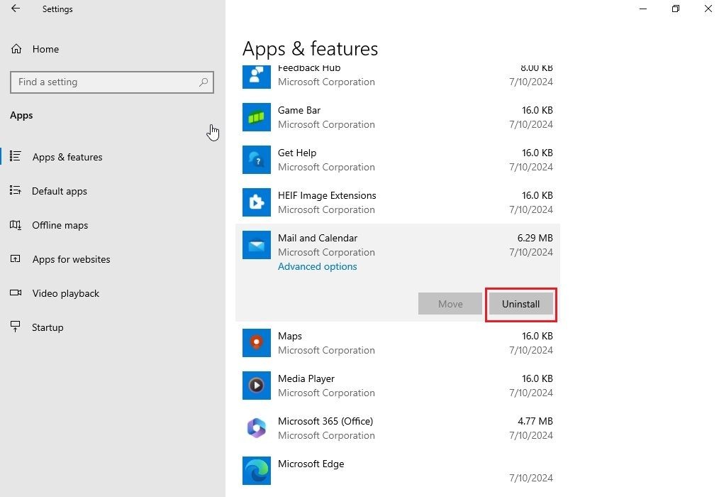 Gỡ ứng dụng từ Windows 10 Settings
