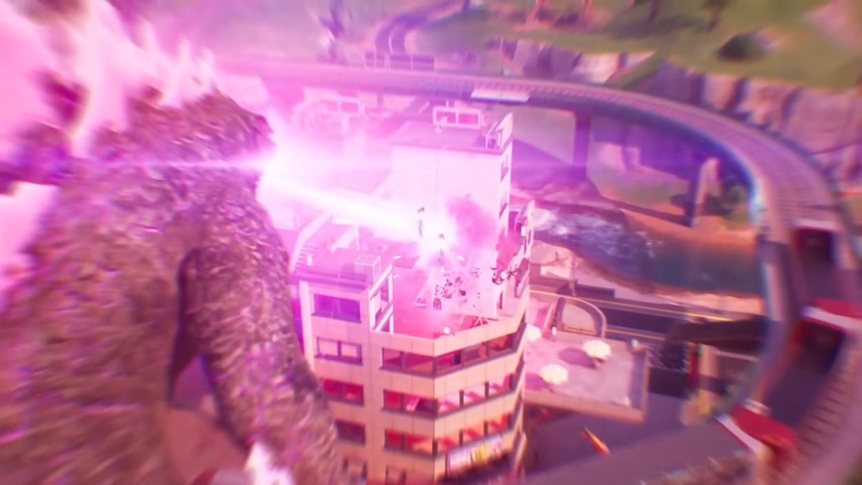 Godzilla sử dụng kỹ năng Tia Nhiệt trong Fortnite