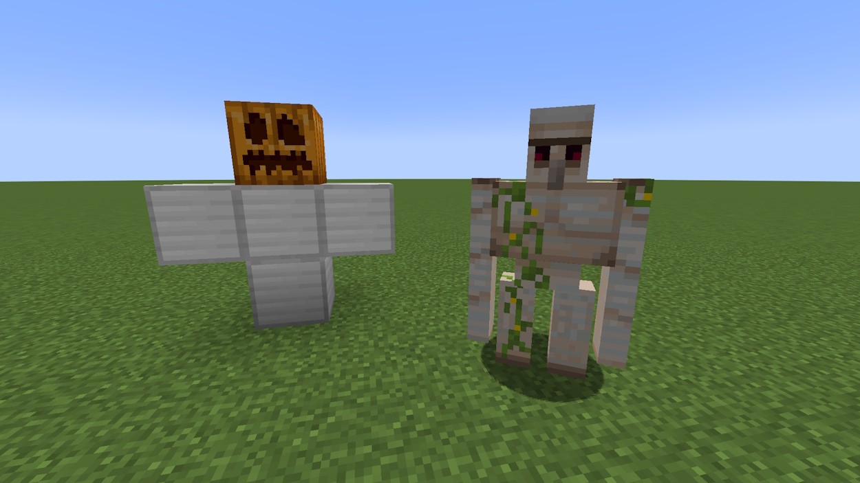 Golem sắt và cấu hình triệu hồi nó bằng bí ngô khắc trong Minecraft