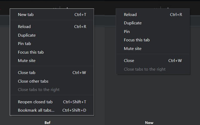 Google Chrome Canary Loại Bỏ Một Số Tùy Chọn Trong Menu Ngữ Cảnh Tab