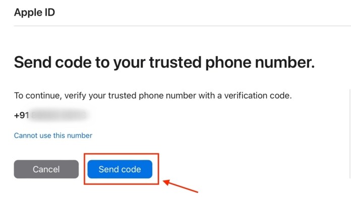 Gửi mã để khôi phục tài khoản Apple ID