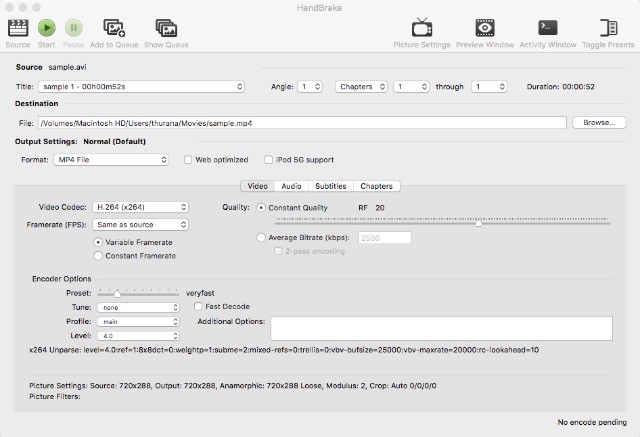 Handbrake trên Mac