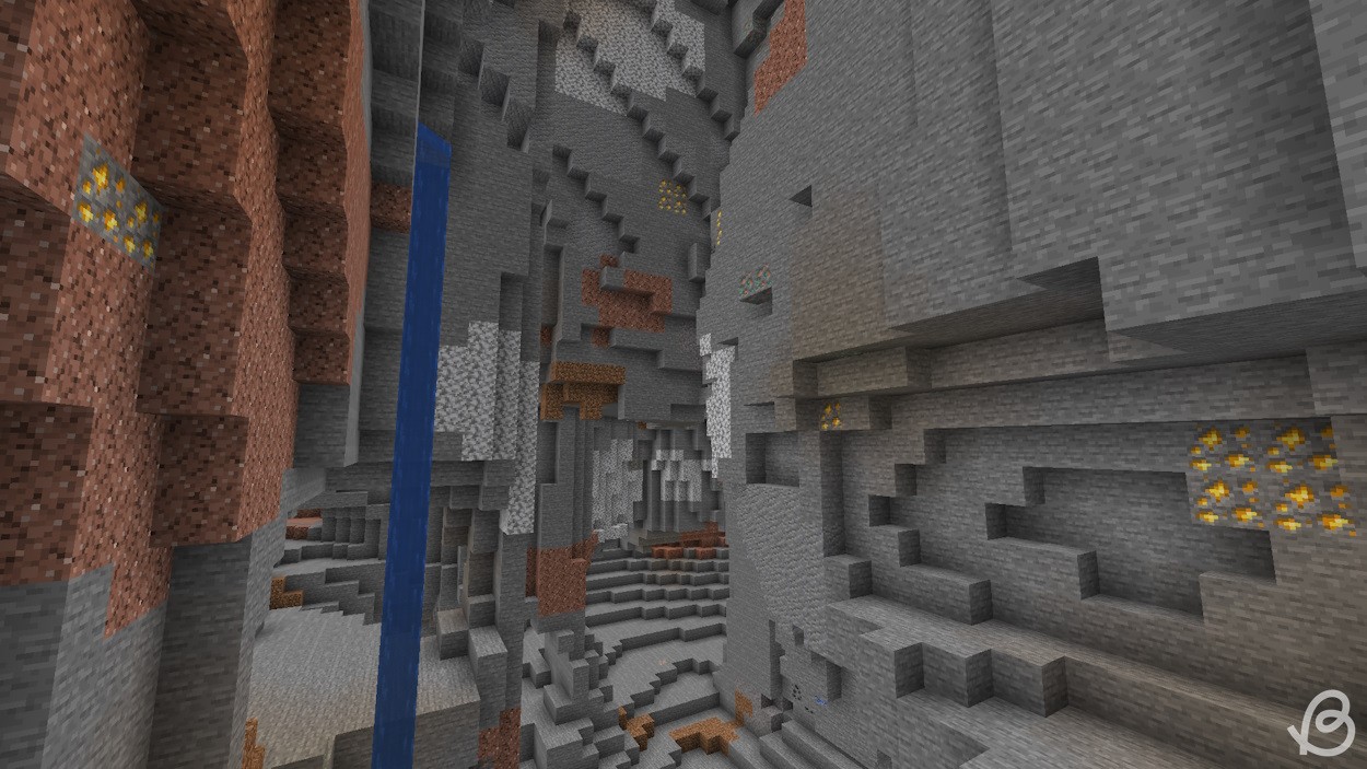Hang động ở biome Badlands, nơi bạn có thể tìm thấy rất nhiều quặng vàng trong Minecraft