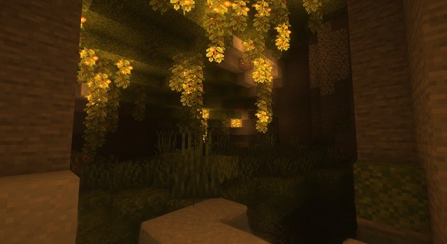 Hang động tươi tốt Minecraft 1.18 có Shaders