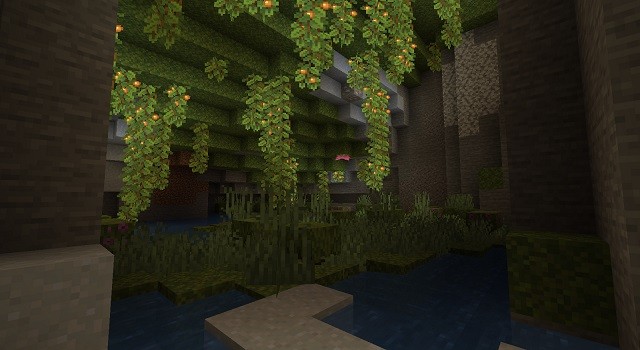 Hang động tươi tốt Minecraft 1.18 không có Shaders