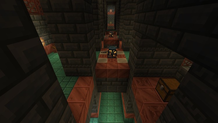 Hành lang với nhiều Trial Spawner và rương loot.