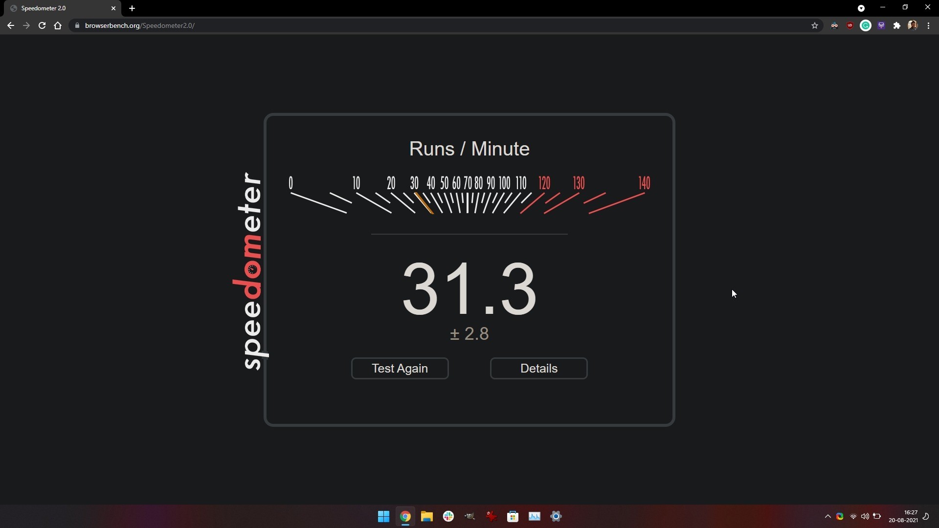 Hiệu năng của Asus Chromebook CX1101 trong bài kiểm tra Speedometer 2.0