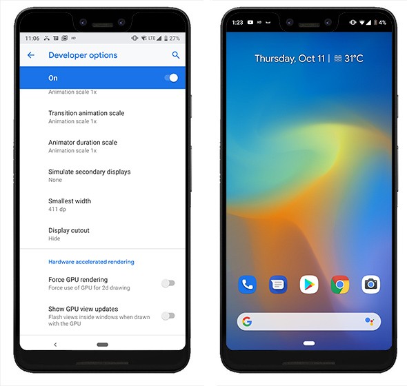 Hiệu quả khi ẩn notch trên Pixel 3 XL