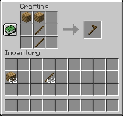 Hình ảnh chế tạo cuốc trong Minecraft