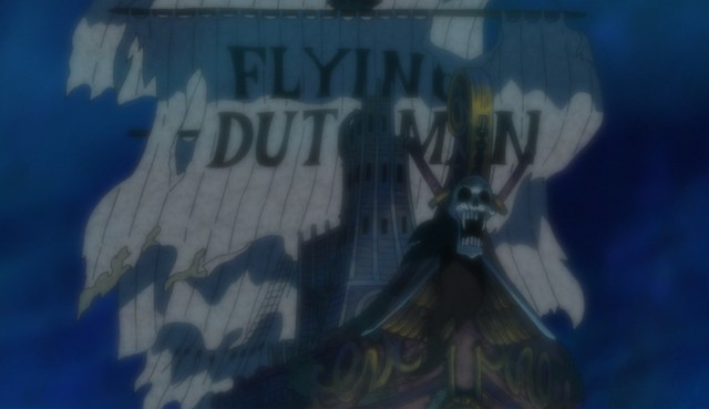 Hình ảnh tàu hải tặc Flying Dutchman trong One Piece, con tàu ma lang thang trên biển cả.