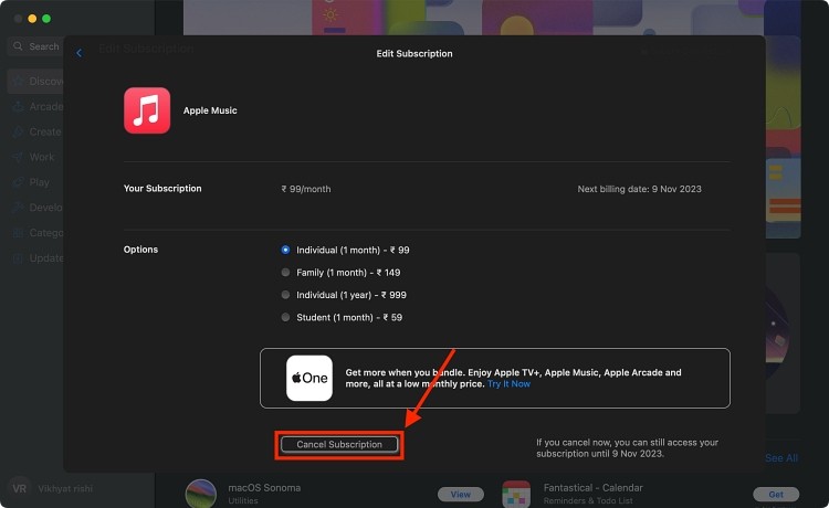Hủy Apple Music trên Mac