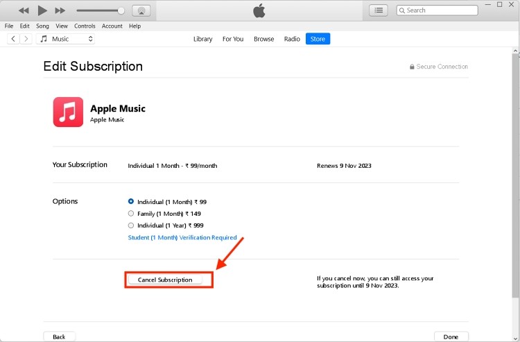 Hủy Apple Music trong iTunes
