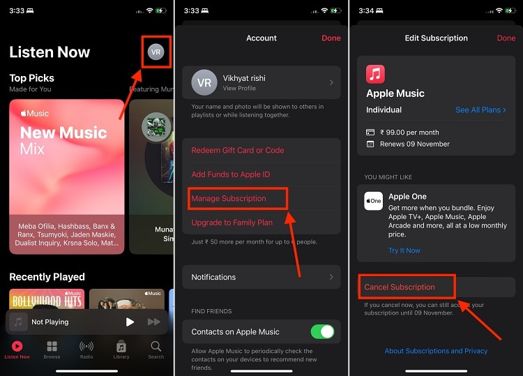 Hủy đăng ký Apple Music