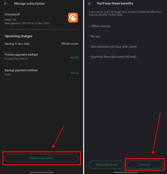 Hủy Đăng Ký Crunchyroll trên Android