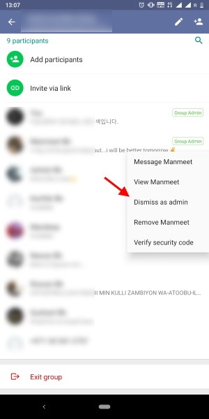 Hủy quyền quản trị viên nhóm WhatsApp