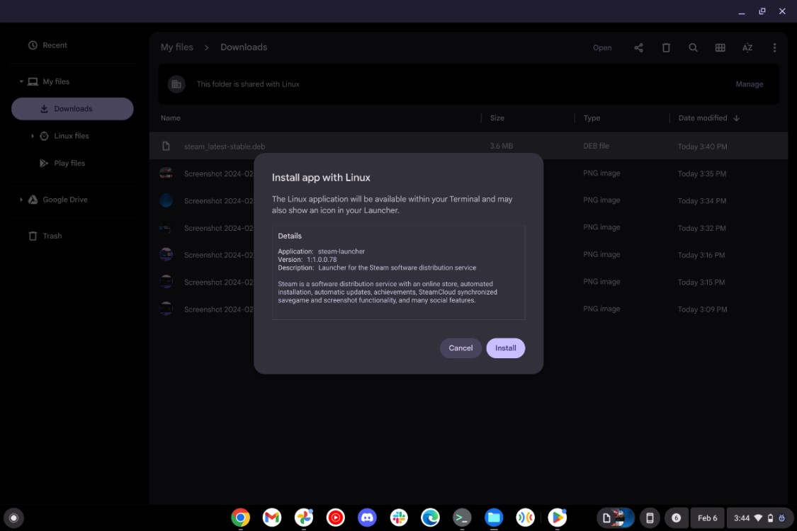 Install Steam deb app on chromebooks