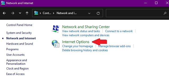 Internet Options trong Control Panel