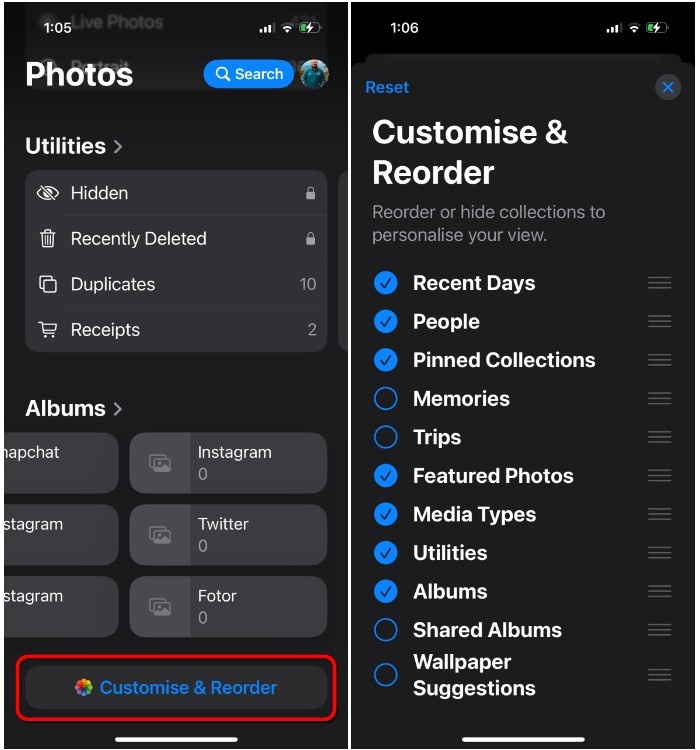 iOS 18 Photos App - Customize &amp; Reorder